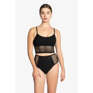 Refuge Black Crochet Bikini Set Size Small Mesh Cami Top & High Waist Bottom
